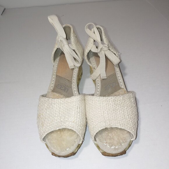 - UGG Delmar TIe Up Peep Toe Espadrille Wedge Sandals Size 6 Oatmeal - Picture 2 of 11